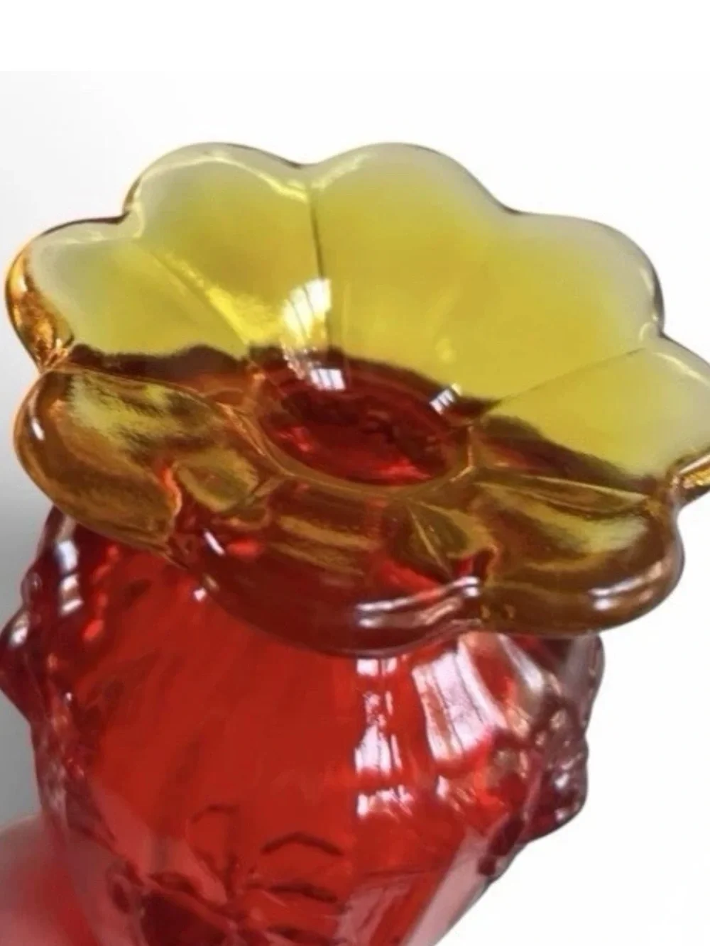 Vintage Mid Century Amberina Swung Glass Vase MCM Orange Floral